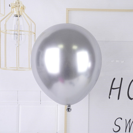 Set 12 Baloane, Cyrax, din Latex Chrome, 25 cm, Argintiu