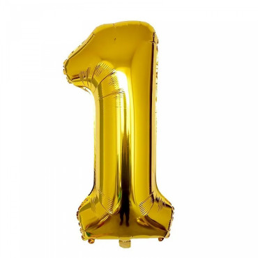 Balon din Folie Cyrax, Cifra 1, 81 cm, Pentru Aer sau Heliu, Bulk, Auriu