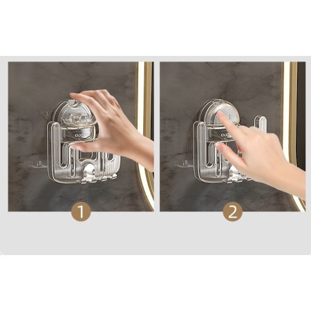 Suport Multifunctional Dublu, Pahar si Suport pentru Periuta de Dinti,  Plastic, 11 cm x 11.5 cm, Gri