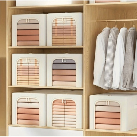 Cutie de Depozitare,  49L, din In si Bumbac, Pliabila, Cadru din Otel, 47 x 35 x 30 cm, Kaki