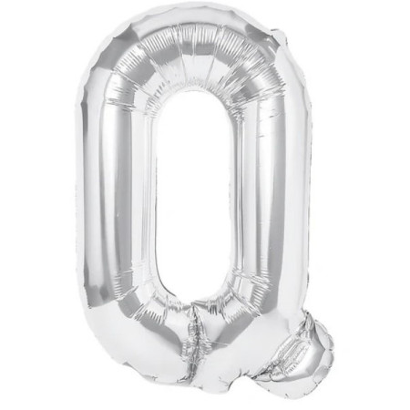 Balon Folie Metalizata Litera Q, Cyrax, 80 cm, Umflati cu Heliu sau Aer, Ambalaj Individual, Pai inclus, Argintiu
