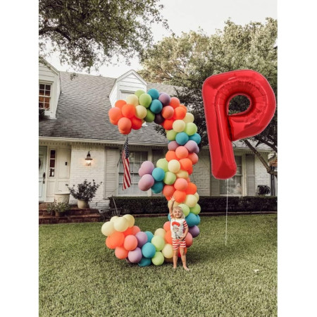 Balon Folie Metalizata Litera P, Cyrax, 40 cm, Umflati cu Heliu sau Aer, Ambalaj Individual, Pai inclus, Rosu