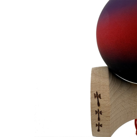 Kendama X Originala, Profesionala, Cyrax, Big Cups V2, Rubber Grip cu Cupe Mari, Rulment Metalic cu Ata 55 cm, Mov/Rosu/Negru