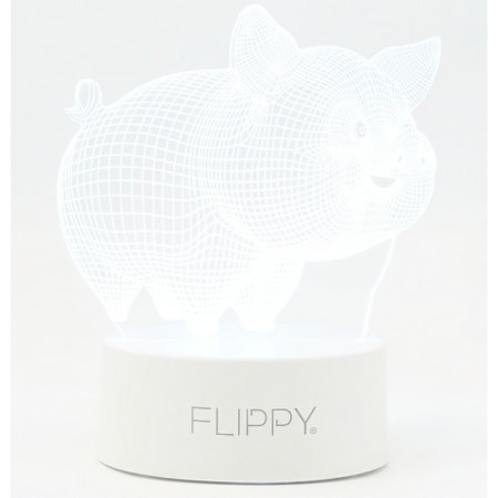 Lampa LED decorativa,  3D, Porcusor Gras, din material acril si lumina multicolora, alb