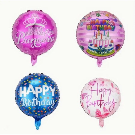 Balon din Folie Metalizata, Cyrax, Figurine, Model 1, Happy Birthday, Tematica Aniversare, 45 cm, Ambalaj Individual, Pai Inclus, Umflare cu Aer sau Heliu, Multicolor