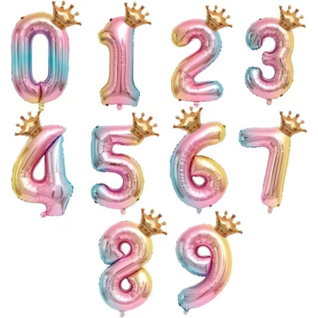 Balon din Folie Metalizata, Cyrax, Figurina Cifra Gradient, Tema Aniversare 80 cm, Ambalaj Individual, Pai inclus, Umflare cu Aer sau Heliu, Coronita, Cifra 8