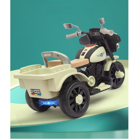 Motocicleta Electrica Cyrax, cu Acumulator, cu Sistem Anti-Rasturnare, Sistem de Lumini si Muzica, Cutie de Depozitare, 1-8 Ani, 93 x 43 x 58 cm, Alb - Bej