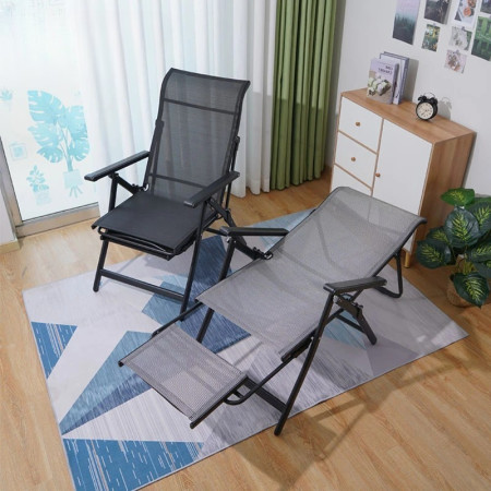 Scaun 2in1 de Gradina,  Sezlong, Suport Picioare, Pliabil, Cadru Metalic, Impermeabil, 47 x 110 x 46 cm, Negru