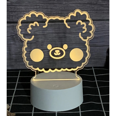 Lampa LED decorativa,  3D, Ursulet, din material acril si lumina multicolora, alb