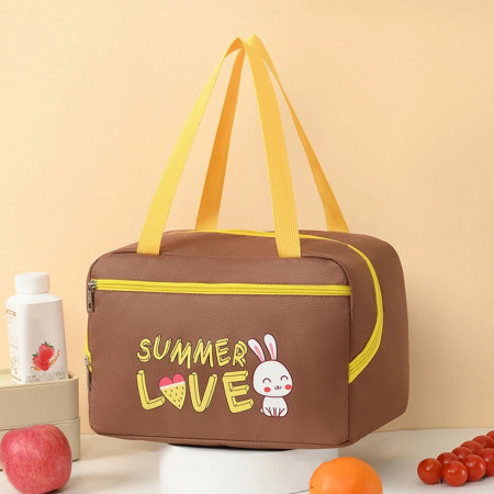 Geanta Termo-Izolanta, Cyrax, Compartimente Telefon si Tacamuri, Multifunctionala, Impermeabila, 30x21x20 cm, Design Iepuras, Maro