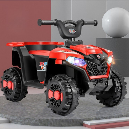 Masinuta Electrica Cyrax, pe 4 Roti, Tip ATV, cu Acumulator, Sistem Anti-Rasturnare, Sistem de Lumini si Sunet, 2-5 Ani, 70 x 43 x 48 cm, Rosu