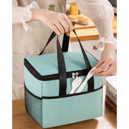 Geanta Termica Cyrax pentru Pranz, Compartimente Telefon si Tacamuri, Multifunctionala, Impermeabila, 24x18x21 cm, Verde