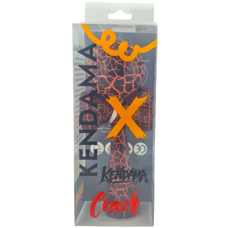 Kendama X Originala, Profesionala, Cyrax, Kendama Cracked, din Lemn – 18 cm, Crack Negru/Portocaliu