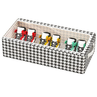 Cutie Depozitare cu Cadru Metalic,  pentru Incaltaminte, Haine, Lingerie, Fermoar Calitativ, Fereastra Transparenta, Manere Laterale, 40 x 30 x 15 cm, Alb Negru