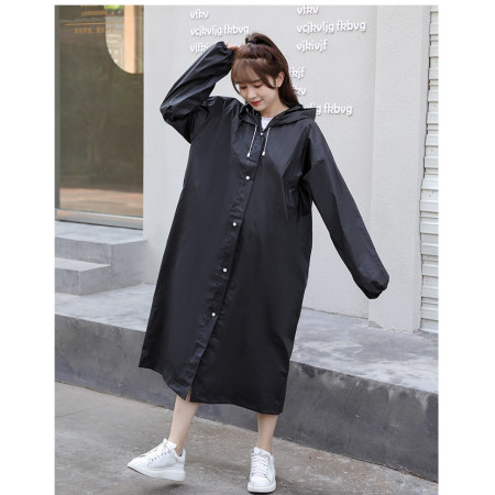 Pelerina de Ploaie,  pentru Adulti 150-180 cm, din EVA, Impermeabila, Rezistenta la Vant, Inchidere cu Capse, 140 g, Negru