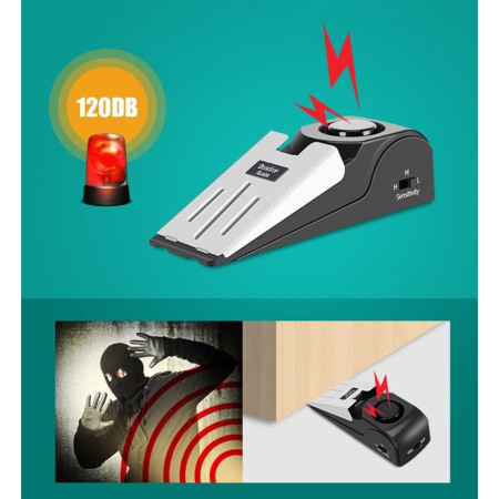 Opritor pentru Usa cu Alarma,  120DB, cu Baterii, cu 3 Trepte de Sensibilitate, Antialunecare, Buton ON-OFF, 14x4.5x4 cm, Negru