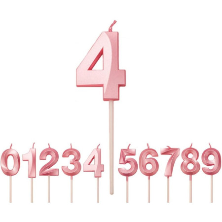 Lumanare Cifra 4, Cyrax, Model Diamond, 5 x 3.4 cm, Roz