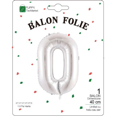 Balon Folie Metalizata Litera O, Cyrax, 40 cm, Umflati cu Heliu sau Aer, Ambalaj Individual, Pai inclus, Argintiu