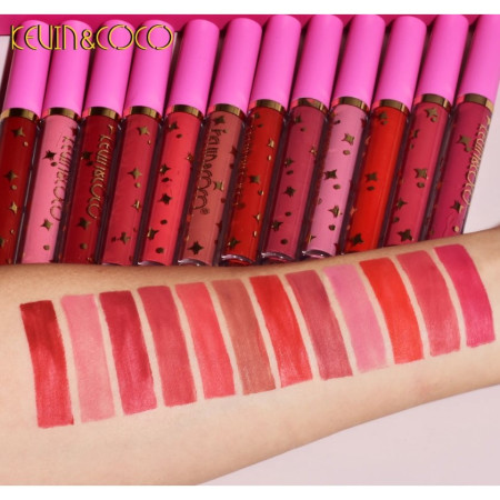Set 12 Lip Gloss Kevin&Coco, nuante de rosu, rose, nude, cutie dreptunghiulara, 26.5x16.5x2.2 cm, 200 g, multicolor
