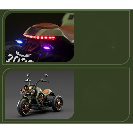 Motocicleta Electrica Cyrax, cu Acumulator,  Bluetooth, Sistem Anti-Rasturnare, Sistem de Lumini si Sunet, 1-8 Ani, 93 x 48 x 63 cm, Verde