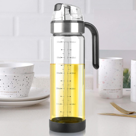 Sticla de ulei etansa cu deschidere inchidere, Cyrax, Dispenser de ulei de bucatarie, Sos de soia, Otet, 500 ml, Transparent