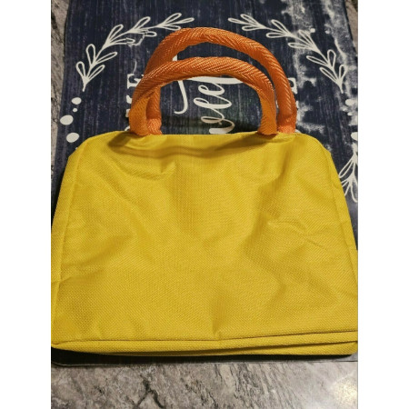 Geanta Termoizolanta pentru Copii, Cyrax, 23x13x19 cm, Model Imprimeu Dinozaur, din Folie de Aluminiu si Panza Oxford, Albastru/Galben