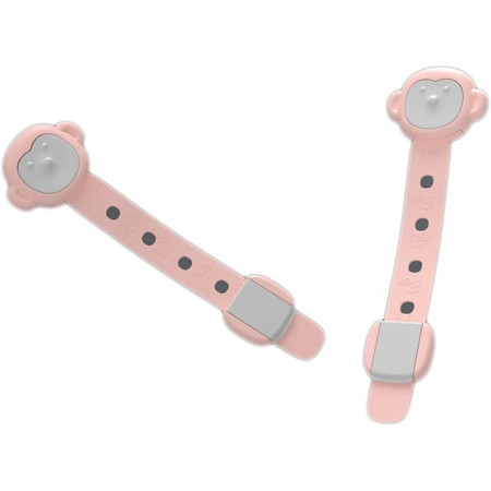 Siguranta pentru Usi Copii,  Sistem de Blocare Sertare, Dulap, Frigider, Adeziv, cu Sistem de Inchidere Dublu, Model Maimutica, Roz