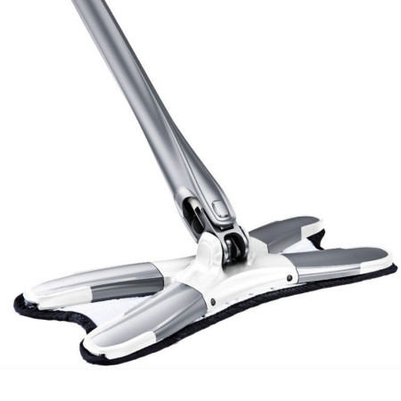 Mop Plat,  cu Sistem de Stoarcere, 2 Lavete Incluse, Lungime Telescopica 140 cm, Argintiu