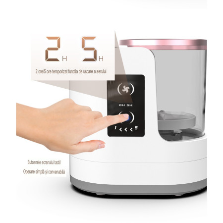 Dispozitiv Portabil de Curatare a Pensulelor de Machiaj, Cyrax, cu Functie de Uscare, 5V, 850RPM, Cablu 1.2 m, 17.3 x 12.1 x 17.5 cm, Alb