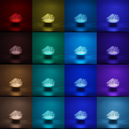 Lampa LED decorativa,  3D, Vapor, cu telecomanda, doua moduri de alimentare USB si baterii, 20 cm inaltime, din material acril si lumina multicolora, alb