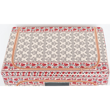 Cutie de Depozitare Pliabila, 100 L din Bumbac si In, 60X42X40 cm, Fereastra Frontala, 2 Usi de Acces cu Fermoar Bidirectional, Cadru Metalic, Suport Baza Stabil din Plastic, Motiv Traditional Model 3