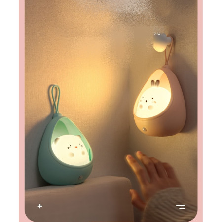 Lampa de veghe portabila cu 2 moduri de functionare  silicon non-toxic, reincarcabila USB, senzor miscare, albastru, iepuras