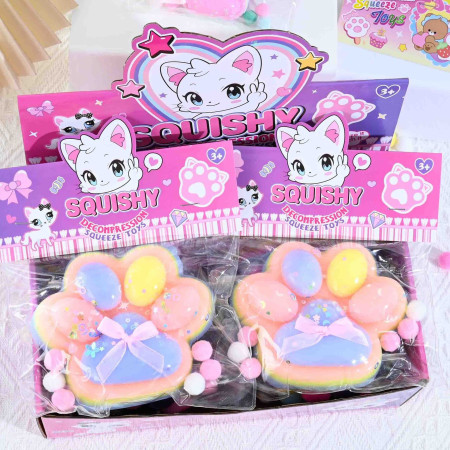 Jucarie Antistres Squishy, Cyrax, cu Revenire Lenta, Squeeze Toys, Model Cat Paw, 12.5x10.5 cm, 220g, +3 Ani, din TPR, Model 3, Multicolor