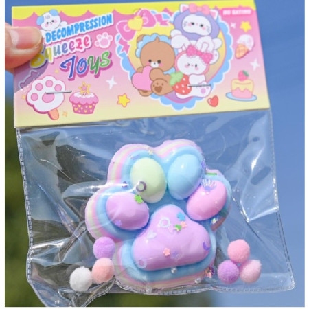 Jucarie Antistres Squishy, Cyrax, cu Revenire Lenta, Labuta de Pisica Pufoasa, 7.5 cm, Ambalaj Transparent, Model 27053, Multicolor