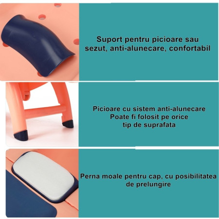 Suport Pliabil pentru Spalat Parul Cyrax, Pentru Copii, 0 - 16 ani, cu Picioare Antialunecare, Material Polipropilena, Suport Cap Reglabil, cu Manere, 82 x 40 x 28 cm, Roz pal