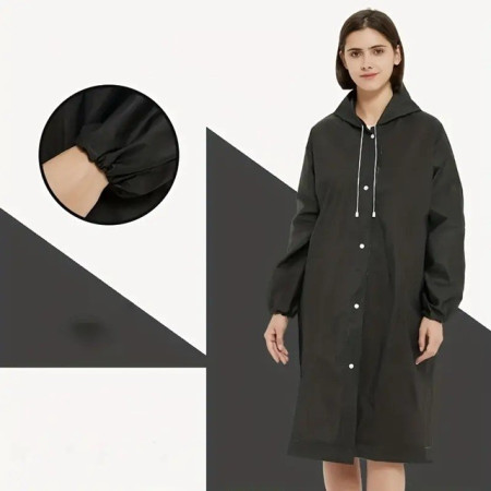 Pelerina de Ploaie,  pentru Adulti 150-180 cm, din EVA, Impermeabila, Rezistenta la Vant, Inchidere cu Capse, 140 g, Negru