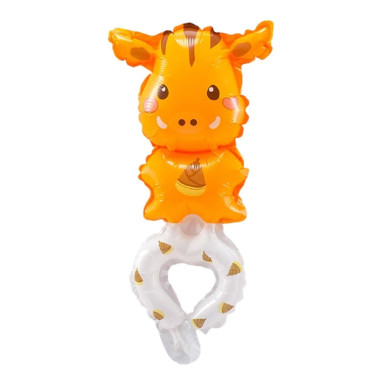 Balon din Folie Metalizata, Cyrax, Figurine Animalute, Tip Bratara, Model Girafa, 13 x 35 cm, Ambalaj Individual, Pai Inclus, Umflare cu Aer sau Heliu, Maro