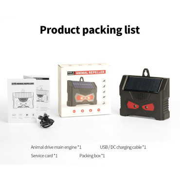 Set 2 Aparate Solare LED cu Ultrasunete,  Repelent pentru Animale Mari si Mici, Lumina Rosie si Alba, Anti Rozatoare, Anti Insecte, Frecventa 9-36KHZ, 10.2 x 10.6 x 2.8 cm, Negru