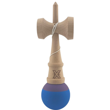 Kendama X Originala, Profesionala, Cyrax, din Lemn, Rubber Grip, 18 cm, Albastru/Mov