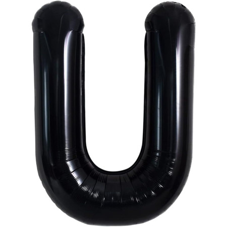 Balon Folie Metalizata Litera U, Cyrax, 40 cm, Umflati cu Heliu sau Aer, Ambalaj Individual, Pai inclus, Negru