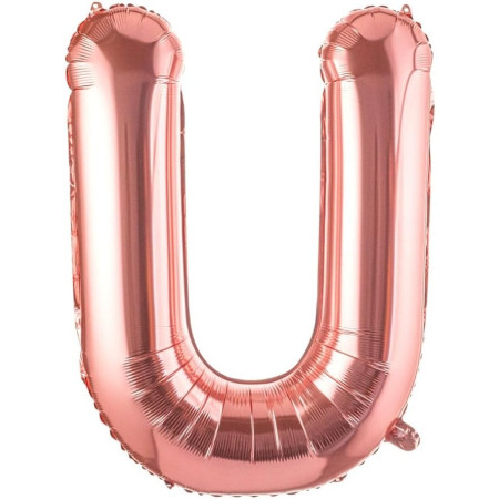 Balon Folie Metalizata Litera U, Cyrax, 100 cm, Umflati cu Heliu sau Aer, Ambalaj Individual, Pai inclus, Rose Gold