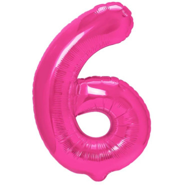 Balon din Folie Metalizata Cyrax, Figurina Cifra, Tema Aniversare 80 cm, Ambalaj Individual, Pai inclus, Umflare cu Aer sau Heliu, Roz, Cifra 6