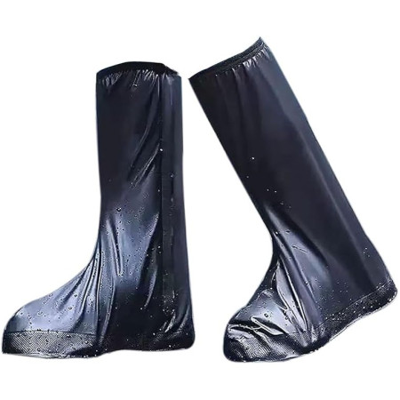 Protectie Incaltaminte pentru Ploaie si Noroi,  Impermeabila, Talpa Antiderapanta, cu Fermoar si Capsa, Inaltime 40 cm, Marime XXL 42-43, Negru