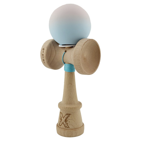 Kendama X Originala, Profesionala, Cyrax, Rubber Grip, Cupe Mari KING SIZE V3, Gaura in Baza, Rulment Metalic, din lemn 18 cm, Ata 62/65 cm, Gradient Lila/Turcoaz
