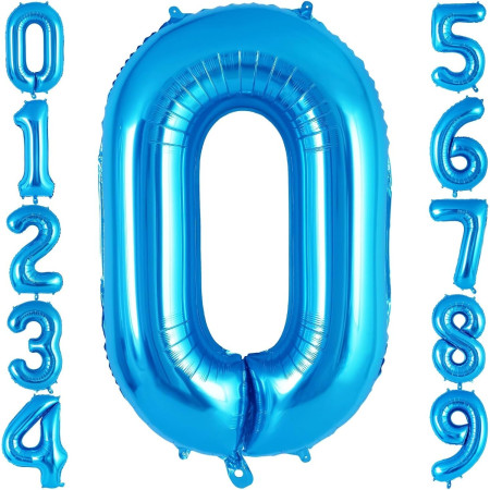 Balon din Folie Metalizata, Cyrax, Figurina Cifra, Tema Aniversare 100 cm, Ambalaj Individual, Pai inclus, Umflare cu Aer sau Heliu, Albastru, Cifra 0