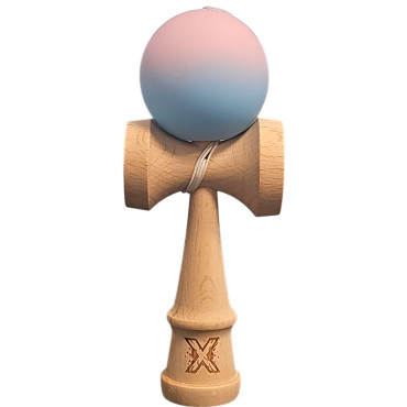 Kendama X Originala, Profesionala, Cyrax, din Lemn, Rubber Grip, 18 cm, Lila/Turcoaz