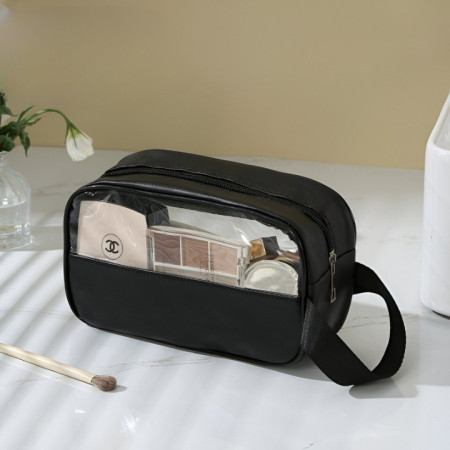 Geanta Cosmetice, Cyrax, pentru Voiaj sau Organizare, Material PVC- Textil, Impermeabila, Portabila,22 x 12 x 8 cm, Negru