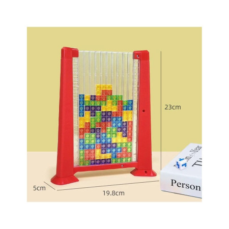 Joc de inteligenta Tetris puzzle tangram Cyrax, 70 de piese multicolore, 3D, montessori, interactiv, din plastic, zar inclus, sac depozitare piese, varsta peste 6 ani, 23 x 19.8 x 5 cm, cadru rosu