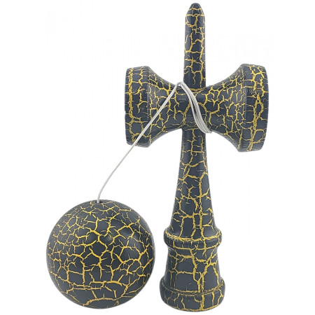 Kendama X Originala, Profesionala, Cyrax, Kendama Cracked, din Lemn – 18 cm, Crack Negru/Galben