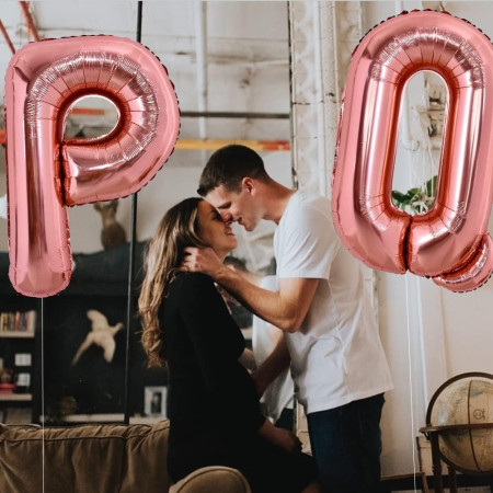 Balon Folie Metalizata Litera P, Cyrax, 100 cm, Umflati cu Heliu sau Aer, Ambalaj Individual, Pai inclus, Rose Gold